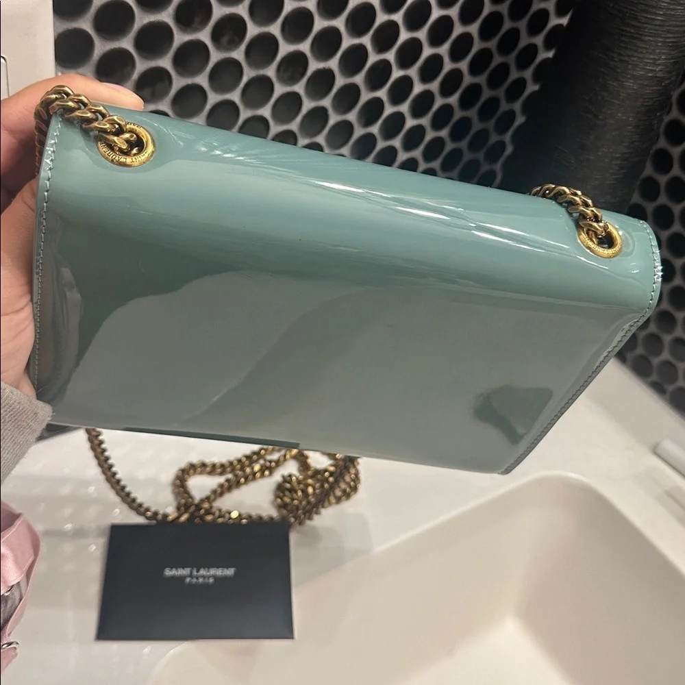 RARE COLOR💎Saint Laurent Kate Patent Leather Crossbody Bag Vintage Sage YSL Kate - Picture 13 of 16